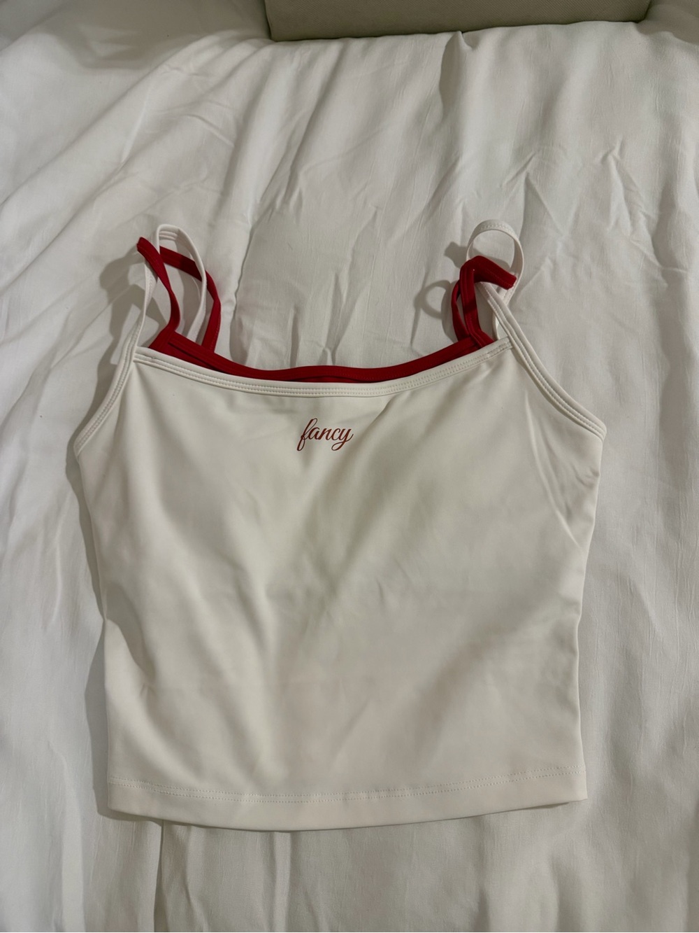 Fancy Double-Strap White Camisole with Red Trim